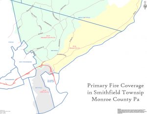 a map showing the coverage areas for fire department coverage in Smithfield Township